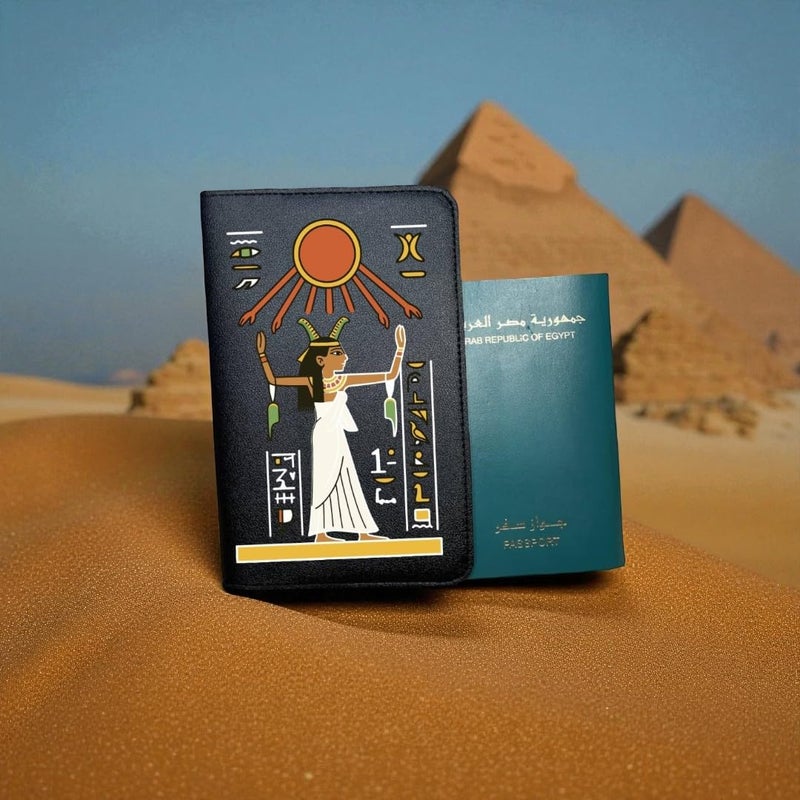 Pharaonic Egypt Travel Passport Case – Premium Black PU Leather Cover with Card Slots – DTF Printed Ancient Egyptian Art – Unisex Passport Holder Gift (Design Number 2) - Image 2