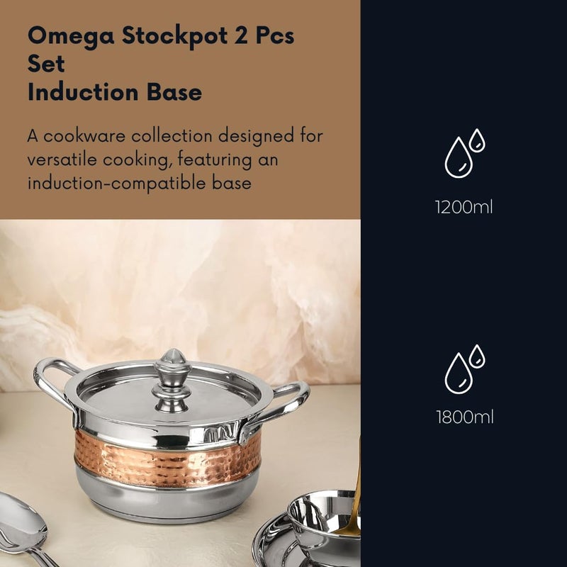 Chakmak Omega Stockpot 2 Pcs Set | Induction Base | Stainless Steel | Hammered Design | Pot Set for Kitchen | Perfect for Cooking & Serving (2Pcs) - Image 2