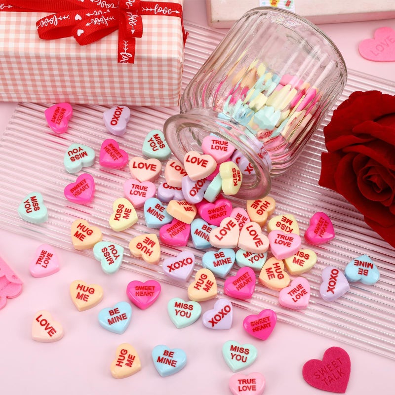 DTOFOOT 60Pcs Resin Conversation Hearts,Fake Valentines Conversation Hearts Flatback Charms Decor Pastel Candy for DIY Jewelry Making Valentine's Day Craft Supplies - Image 2