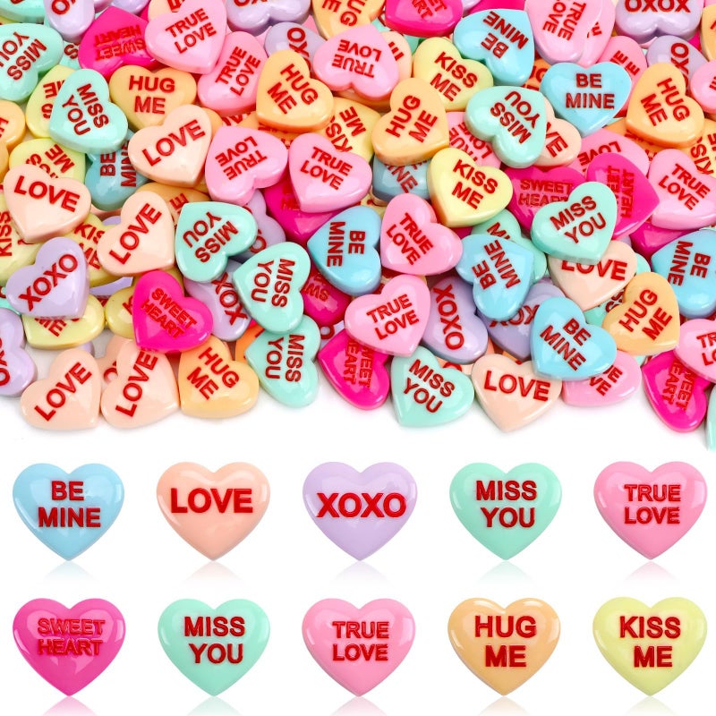DTOFOOT 60Pcs Resin Conversation Hearts,Fake Valentines Conversation Hearts Flatback Charms Decor Pastel Candy for DIY Jewelry Making Valentine's Day Craft Supplies - Image 1