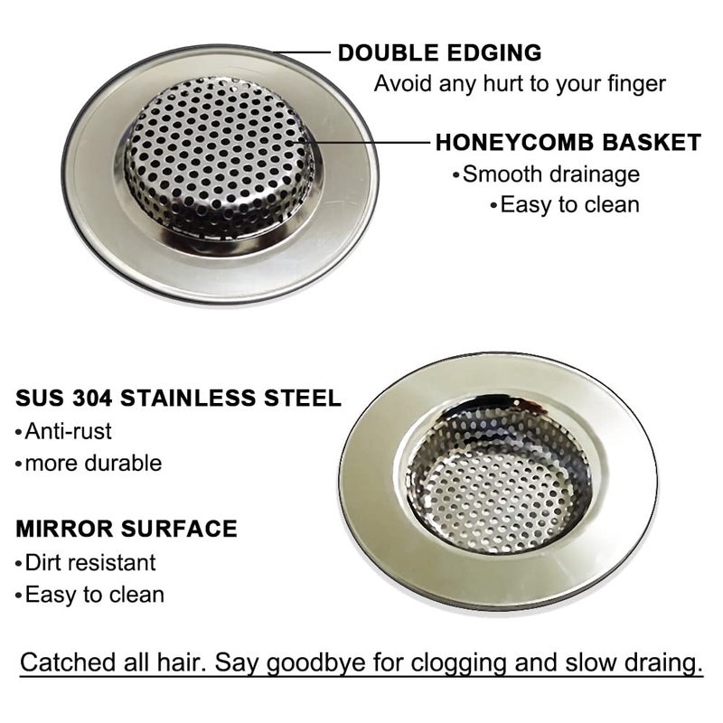 Seatery 2PCS 3.0" Top / 1.75" Basket Bathtub Drain Strainers, Shower Drain Hair Catcher, Stainless Steel Drain Cover Basket for Bathroom Laundry Floor Drain - Image 3