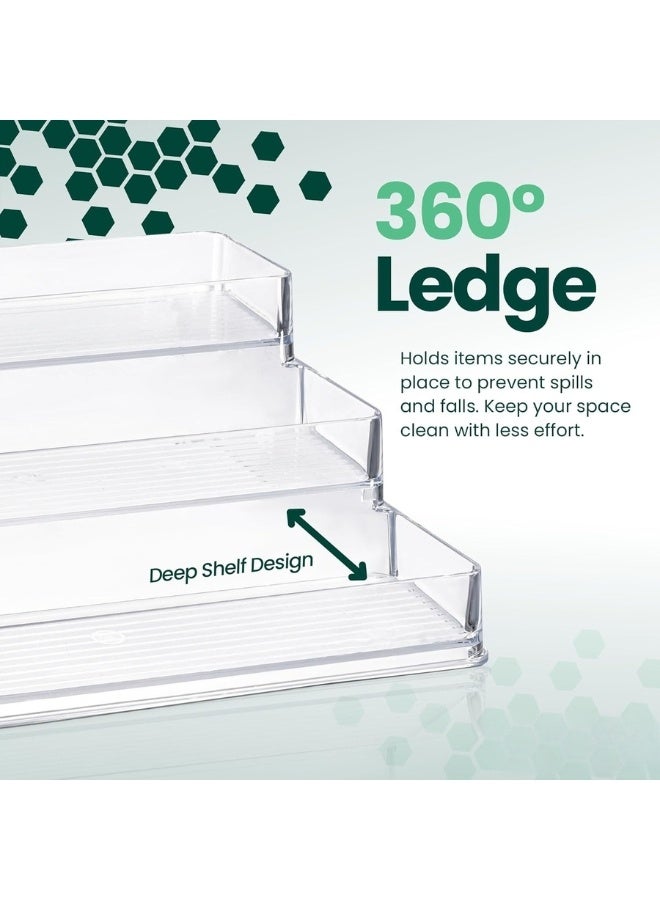 هابي هوم رف توابل 1 قطعة – منظم توابل أكريليك بثلاثة مستويات للخزانات، أو أسطح المطبخ، أو البانترى – تصميم رف عميق لتخزين التوابل، زجاجات الصلصات، الأعشاب، التوابل، الصلصات الصغيرة، والزجاجات الصغيرة – رف تخزين متعدد الاستخدامات للمطبخ، الحمام، طاولة الزينة، أو غرفة النوم – منظم أكريليك شفاف، متين وأنيق - Image 4