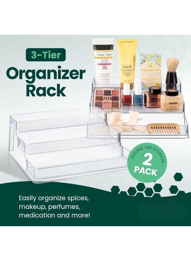 هابي هوم رف توابل 1 قطعة – منظم توابل أكريليك بثلاثة مستويات للخزانات، أو أسطح المطبخ، أو البانترى – تصميم رف عميق لتخزين التوابل، زجاجات الصلصات، الأعشاب، التوابل، الصلصات الصغيرة، والزجاجات الصغيرة – رف تخزين متعدد الاستخدامات للمطبخ، الحمام، طاولة الزينة، أو غرفة النوم – منظم أكريليك شفاف، متين وأنيق - Image 3