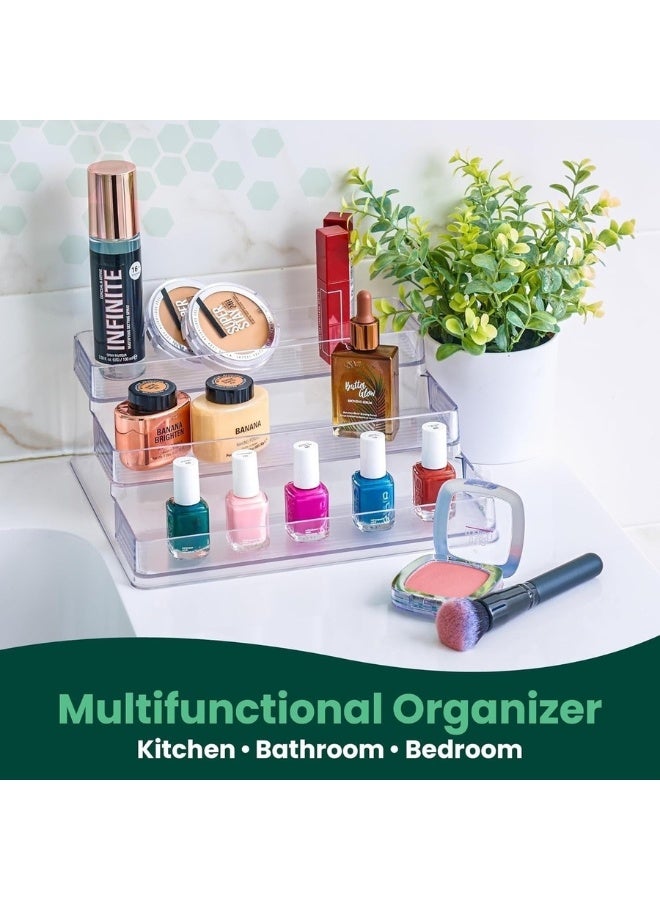 هابي هوم رف توابل 1 قطعة – منظم توابل أكريليك بثلاثة مستويات للخزانات، أو أسطح المطبخ، أو البانترى – تصميم رف عميق لتخزين التوابل، زجاجات الصلصات، الأعشاب، التوابل، الصلصات الصغيرة، والزجاجات الصغيرة – رف تخزين متعدد الاستخدامات للمطبخ، الحمام، طاولة الزينة، أو غرفة النوم – منظم أكريليك شفاف، متين وأنيق - Image 5