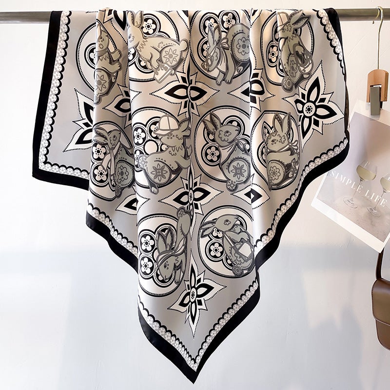 Rose Scarf Women's Twill Large Square Scarf All-match Decorative Shawl Autumn and Winter Scarf Color Matching Fashion Scarf Sunscreen  - Image 4