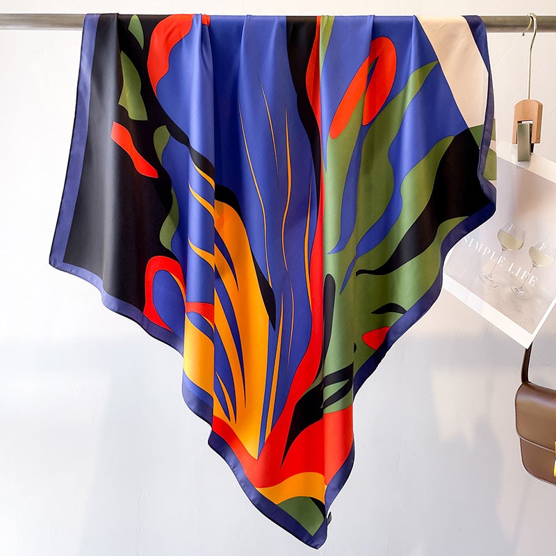 Rose Scarf Women's Twill Large Square Scarf All-match Decorative Shawl Autumn and Winter Scarf Color Matching Fashion Scarf Sunscreen  - Image 3