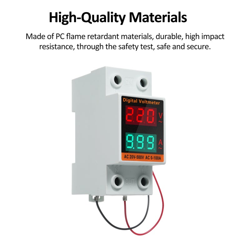 عداد طاقة رقمي أحادي الطور بمحول متعدد الوظائف مثبت على سكة DIN مقياس قدرة AC20V~500V 0~99.9A فولتميتر أميتر مالتيميتر لقياس الجهد والتيار - Image 5