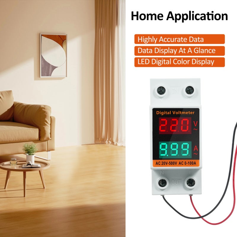 عداد طاقة رقمي أحادي الطور بمحول متعدد الوظائف مثبت على سكة DIN مقياس قدرة AC20V~500V 0~99.9A فولتميتر أميتر مالتيميتر لقياس الجهد والتيار - Image 3
