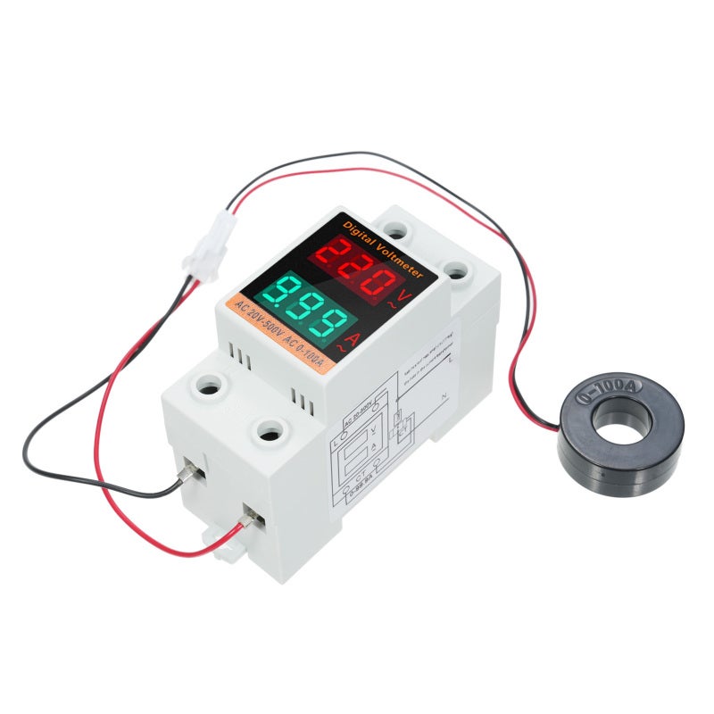 عداد طاقة رقمي أحادي الطور بمحول متعدد الوظائف مثبت على سكة DIN مقياس قدرة AC20V~500V 0~99.9A فولتميتر أميتر مالتيميتر لقياس الجهد والتيار - Image 1