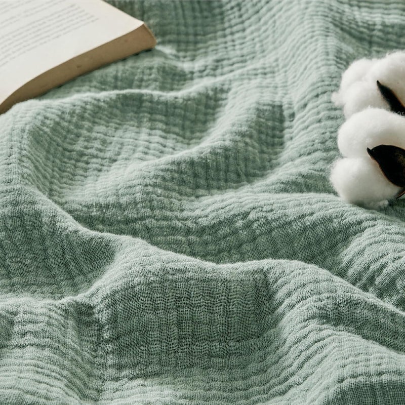 Bedsure 100% Cotton Muslin Throw Blanket Twin XL for Bed - 4-Layer Breathable and Lightweight Soft Gauze Muslin Blankets for Adults, Thin Summer Blanket for College Dorm, Sage Green, 66x90 Inches - Image 1