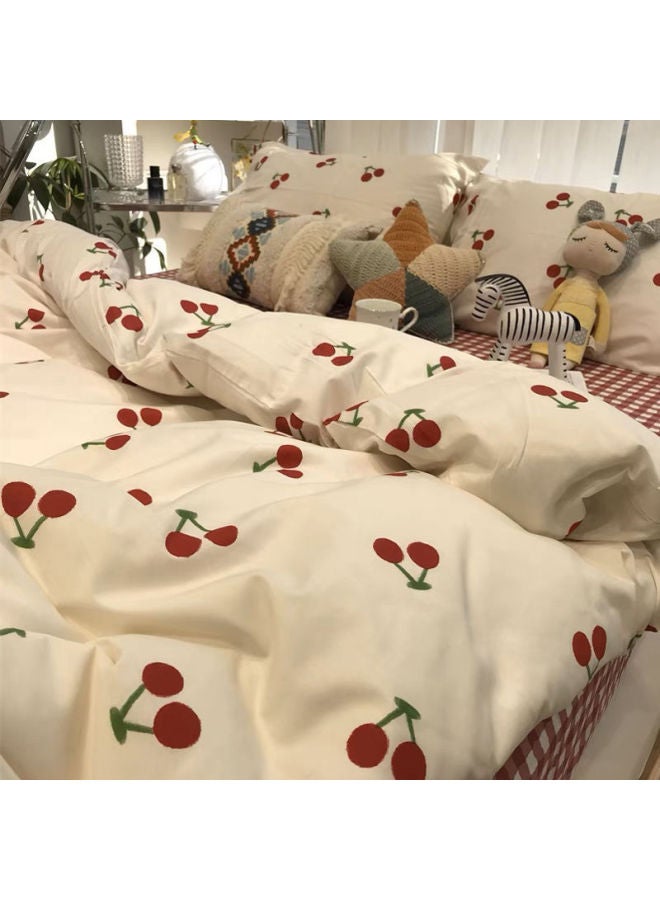 Nanjiren Four-piece Set Washed Cotton Quilt Cover Student Dormitory Bed Single Quilt Three-piece Set Bedding Quilt Cover-Color:Xiancao-Specifications:1.5 M Four-piece Set [quilt Cover 1.5x 2 M]] - Image 3