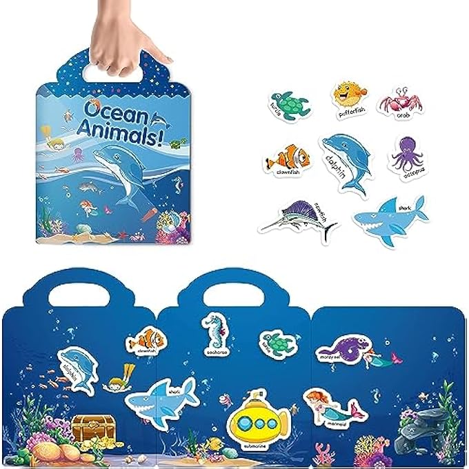 REUSABLE STICKER BOOKS FOR KIDS AGE 2-4, TODDLERS TOYS, ACTIVITY BOOKS, LEARNING TRAVEL TOYS FOR BOYS GIRLS (FARM, DINOSAUR, OCEAN ANIMAL) - Image 5