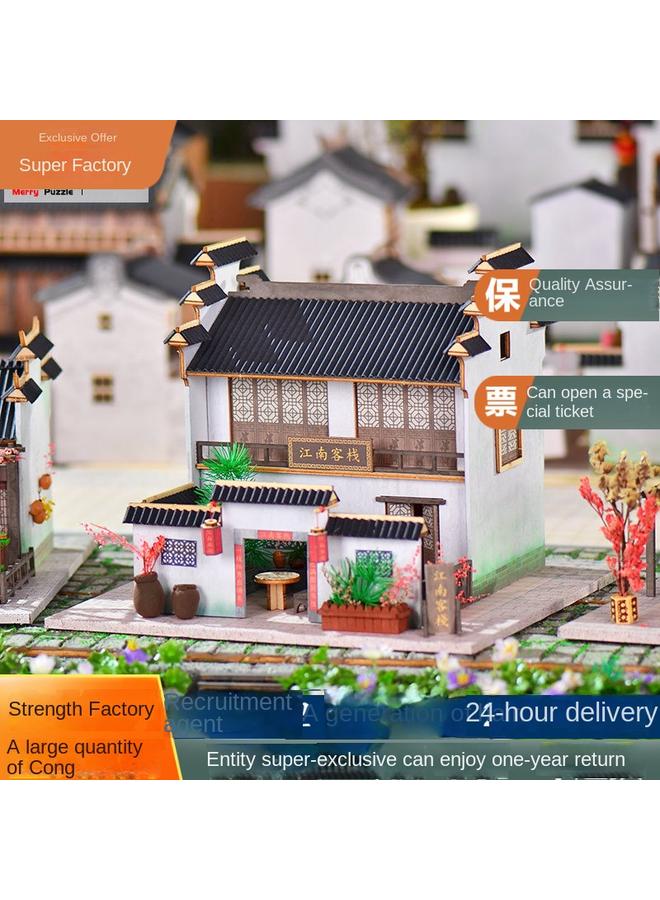 Bluejw Chinese Courtyard Model Chinese Style Jiangnan Inn Villa Creative Handmade Cabin House Decoration Gift Female - Image 3