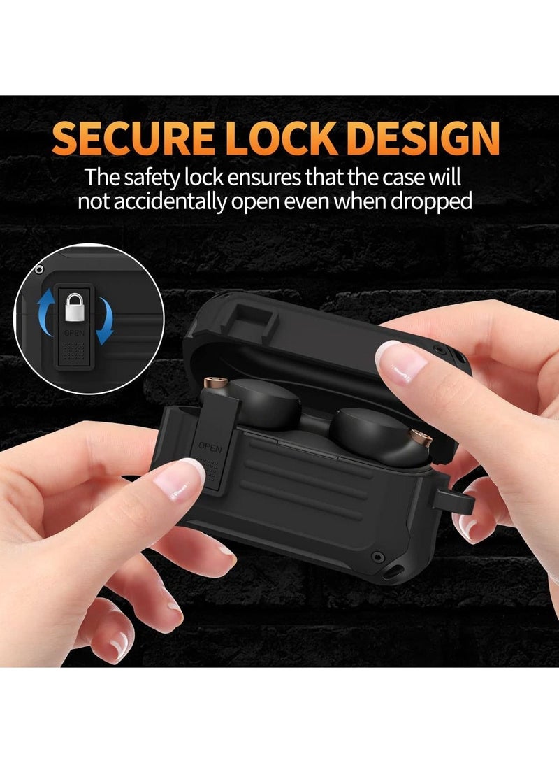 هوموسوبون جراب قفل آمن مناسب لهاتف Sony WF-1000XM4 غطاء واقٍ مقاوم للصدمات مع حلقة تسلق - Image 2