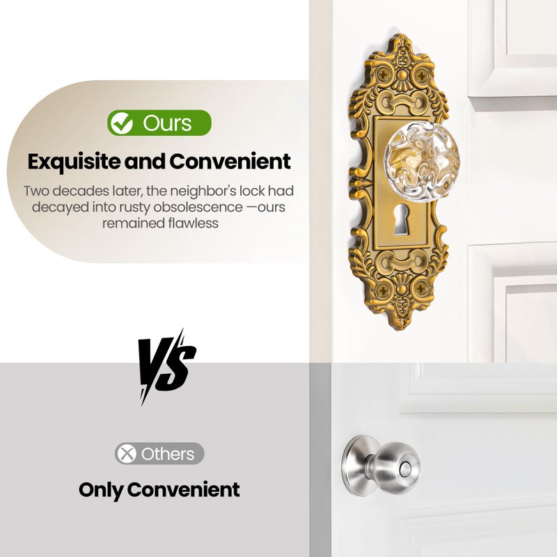 CEYMIO 5.5 Inch Height Vintage Dummy Door Knob Interior 2 Pack Crystal Glass Door Knobs Antique Brass Cabinet Knobs Keyless Decorative Hallway Closet Door Pulls Dresser Gold Door Handles - Image 5
