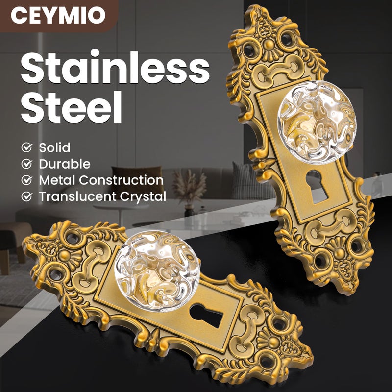 CEYMIO 5.5 Inch Height Vintage Dummy Door Knob Interior 2 Pack Crystal Glass Door Knobs Antique Brass Cabinet Knobs Keyless Decorative Hallway Closet Door Pulls Dresser Gold Door Handles - Image 3