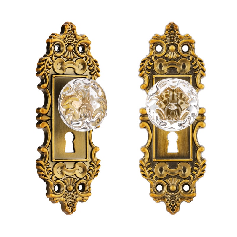 CEYMIO 5.5 Inch Height Vintage Dummy Door Knob Interior 2 Pack Crystal Glass Door Knobs Antique Brass Cabinet Knobs Keyless Decorative Hallway Closet Door Pulls Dresser Gold Door Handles - Image 1