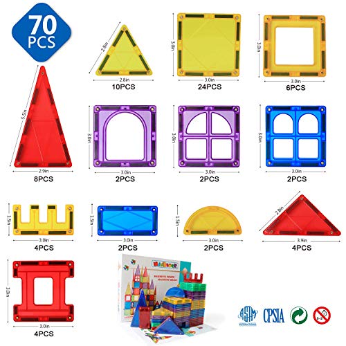MAGBLOCK Magnetic Blocks - Magnetic Tiles Toys for Toddlers Kids Magnet Building Blocks Preschool Magnet Set for Boys and Girls Stem Toys 70 Pieces - Image 2