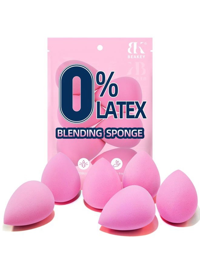 BEAKEY Super Soft Makeup Sponge Set of 6, Makeup Sponges for Foundation, Liquid, Cream and Powder, Pink Beauty Sponge for Blending, 0 Latex Blender, Christmas Stocking Stuffers for Adults - Image 1