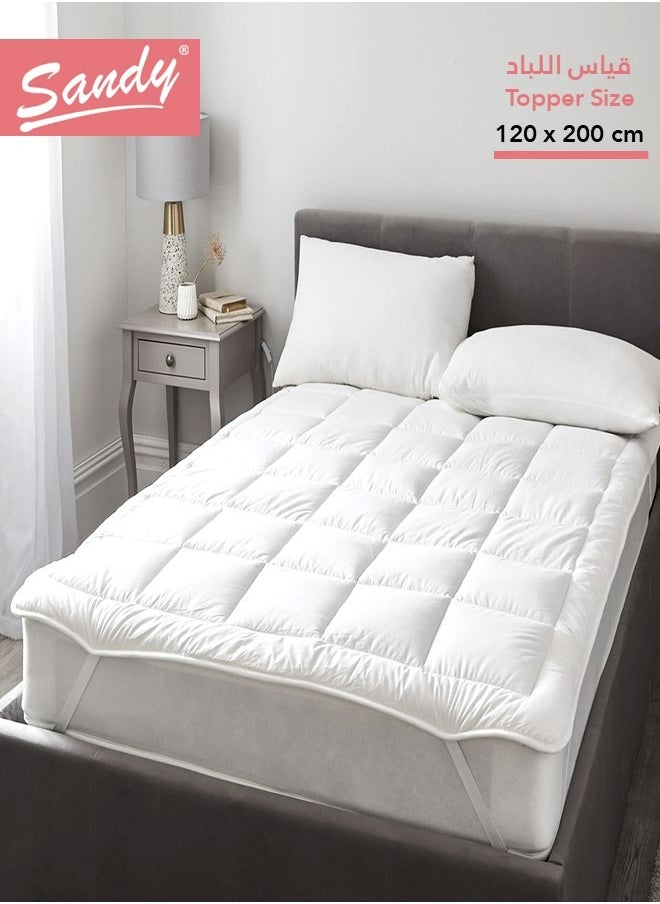 Sandy - SANDY Soft Mattress Topper,1 Pc with 4 Corner Elastic Bands, 100% Super Soft Microfiber Fabric, Soft & Thick Down Alternative Filling, (Extra Twin Size: 120X200 cm +5 cm Thickness), White Stripe - Image 1