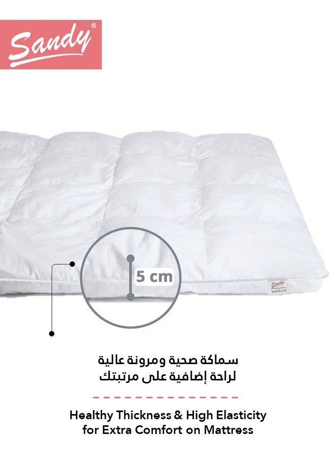 Sandy - SANDY Soft Mattress Topper,1 Pc with 4 Corner Elastic Bands, 100% Super Soft Microfiber Fabric, Soft & Thick Down Alternative Filling, (Extra Twin Size: 120X200 cm +5 cm Thickness), White Stripe - Image 1