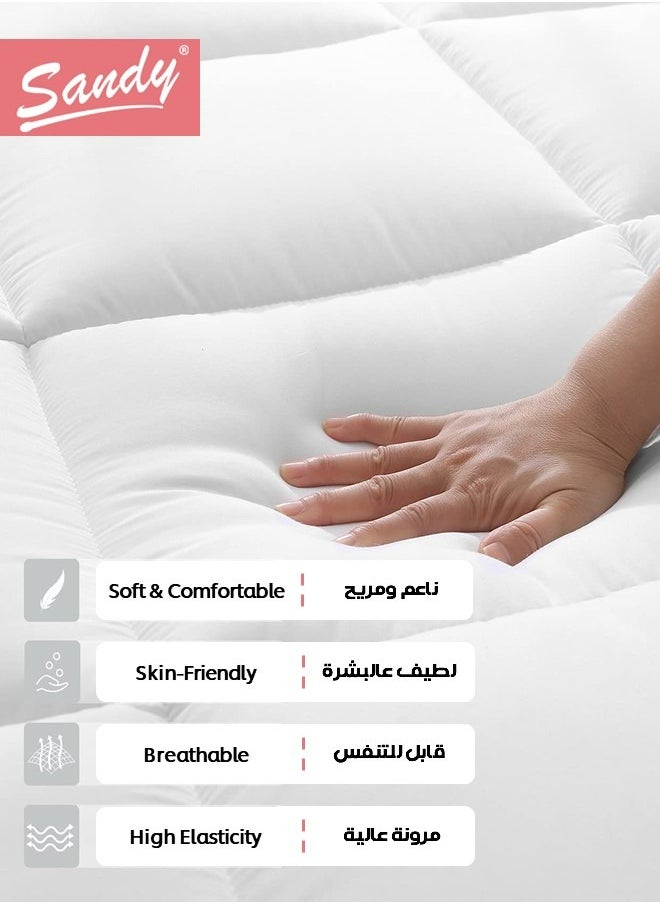 Sandy - SANDY Soft Mattress Topper,1 Pc with 4 Corner Elastic Bands, 100% Super Soft Microfiber Fabric, Soft & Thick Down Alternative Filling, (Extra Twin Size: 120X200 cm +5 cm Thickness), White Stripe - Image 1