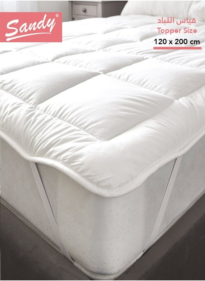 Sandy - SANDY Soft Mattress Topper,1 Pc with 4 Corner Elastic Bands, 100% Super Soft Microfiber Fabric, Soft & Thick Down Alternative Filling, (Extra Twin Size: 120X200 cm +5 cm Thickness), White Stripe - Image 1