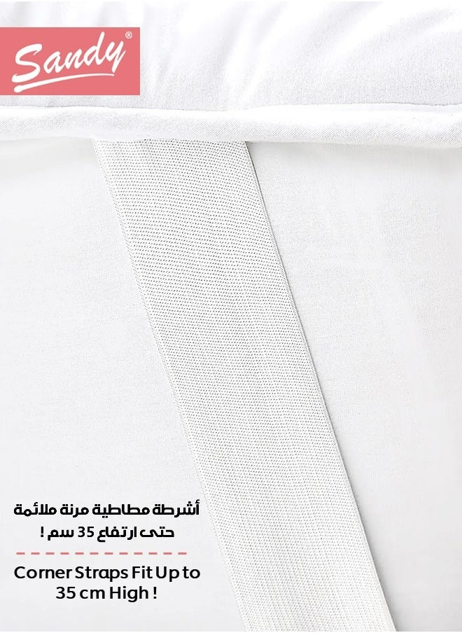Sandy - SANDY Soft Mattress Topper,1 Pc with 4 Corner Elastic Bands, 100% Super Soft Microfiber Fabric, Soft & Thick Down Alternative Filling, (Extra Twin Size: 120X200 cm +5 cm Thickness), White Stripe - Image 1