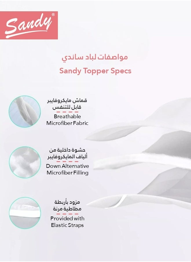 Sandy - SANDY Soft Mattress Topper,1 Pc with 4 Corner Elastic Bands, 100% Super Soft Microfiber Fabric, Soft & Thick Down Alternative Filling, (Extra Twin Size: 120X200 cm +5 cm Thickness), White Stripe - Image 1