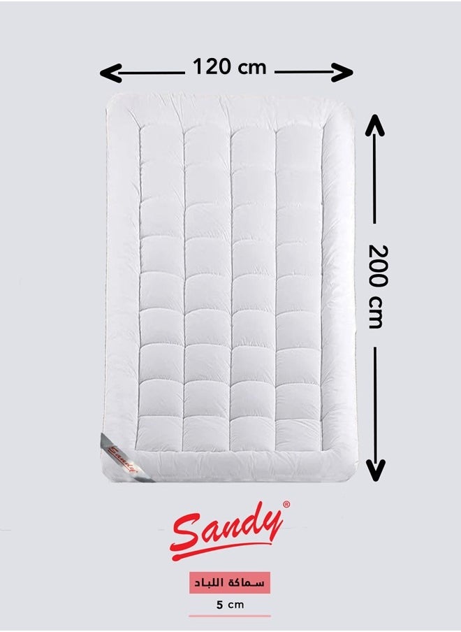 Sandy - SANDY Soft Mattress Topper,1 Pc with 4 Corner Elastic Bands, 100% Super Soft Microfiber Fabric, Soft & Thick Down Alternative Filling, (Extra Twin Size: 120X200 cm +5 cm Thickness), White Stripe - Image 1
