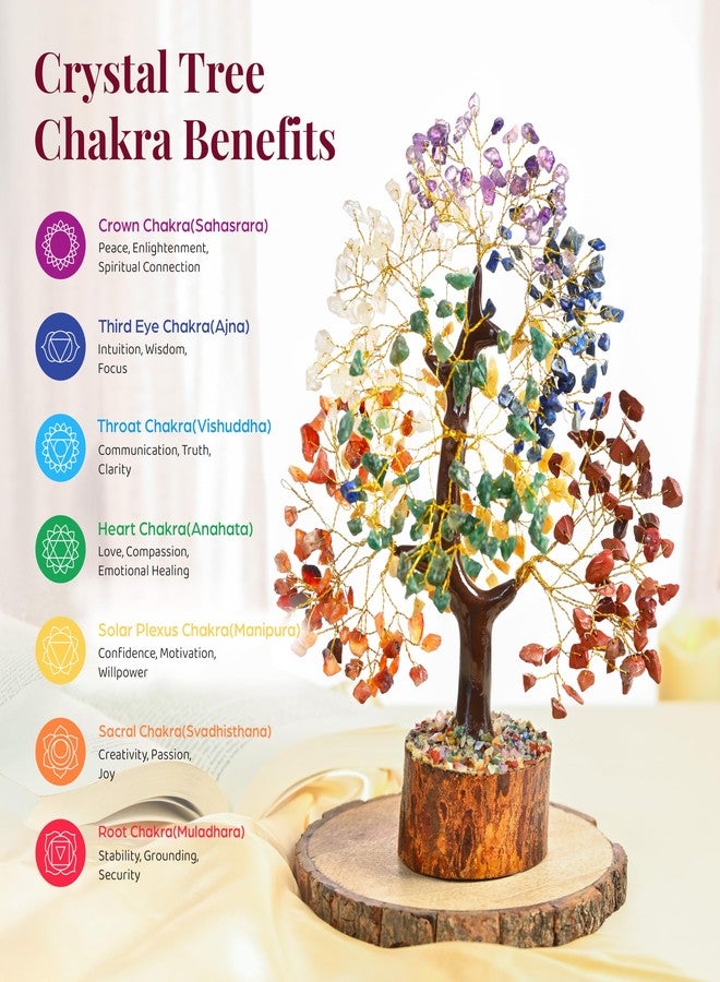 HindCraft 500 Beads 7 Chakra Crystal Tree - Healing Crystal Bonsai Tree with 500 Gemstones for Energy Balancing, Prosperity & Meditation - Feng Shui Spiritual Gift for Home & Office Décor (10-12 Inch) - Image 2