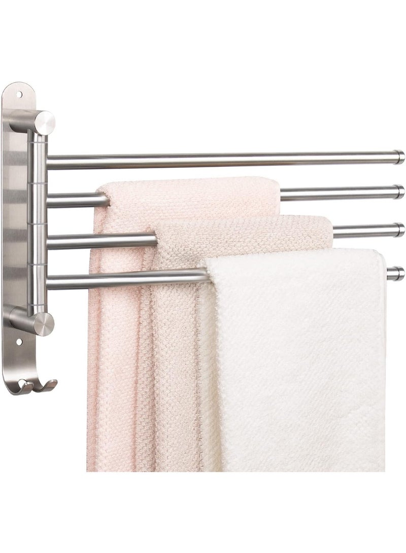 Wall Mounted Swivel Towel Rack, 4 Bar Stainless Steel Rotating Towel Holder with Storage Hook, Space Saving Towel Bar for Bathroom Organization - Image 2