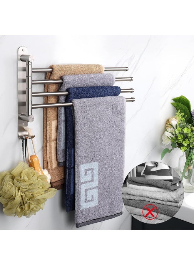 Wall Mounted Swivel Towel Rack, 4 Bar Stainless Steel Rotating Towel Holder with Storage Hook, Space Saving Towel Bar for Bathroom Organization - Image 3