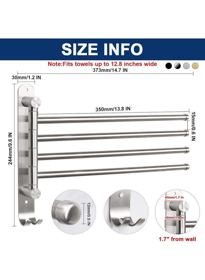 Wall Mounted Swivel Towel Rack, 4 Bar Stainless Steel Rotating Towel Holder with Storage Hook, Space Saving Towel Bar for Bathroom Organization - Image 5