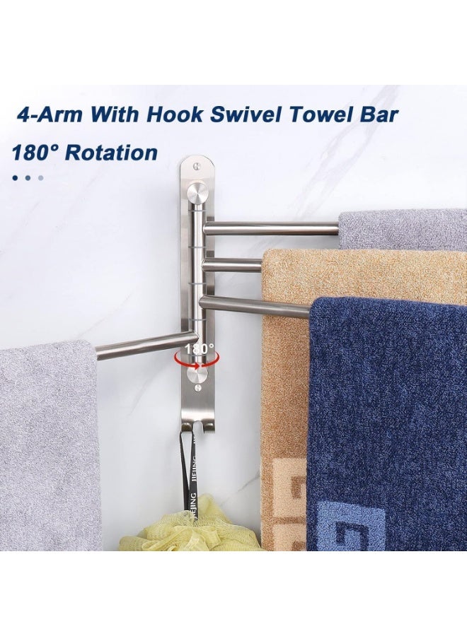 Wall Mounted Swivel Towel Rack, 4 Bar Stainless Steel Rotating Towel Holder with Storage Hook, Space Saving Towel Bar for Bathroom Organization - Image 4