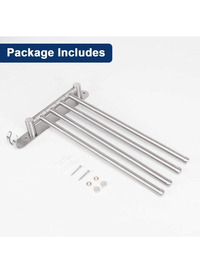 Wall Mounted Swivel Towel Rack, 4 Bar Stainless Steel Rotating Towel Holder with Storage Hook, Space Saving Towel Bar for Bathroom Organization - Image 1