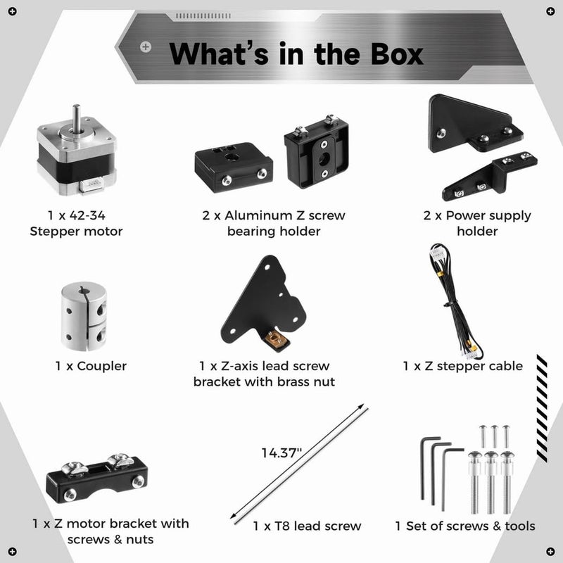 Dual Z Axis Upgrade Kit for Ender 3 Series 3D Printer, Including Stepper Motor, Lead Screw, Aluminum Mounts, and More - Image 5