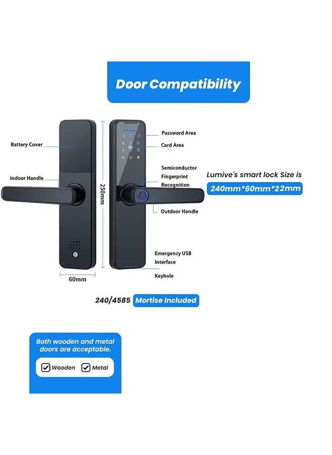 Generic - Tuya Smart Lock Fingerprint Lock Door Lock Keypad Door Lock with Handle Fingerprint Electronic Deadbolt Door Lock Smart Door Lock Compatible with Tuya APP - Image 1