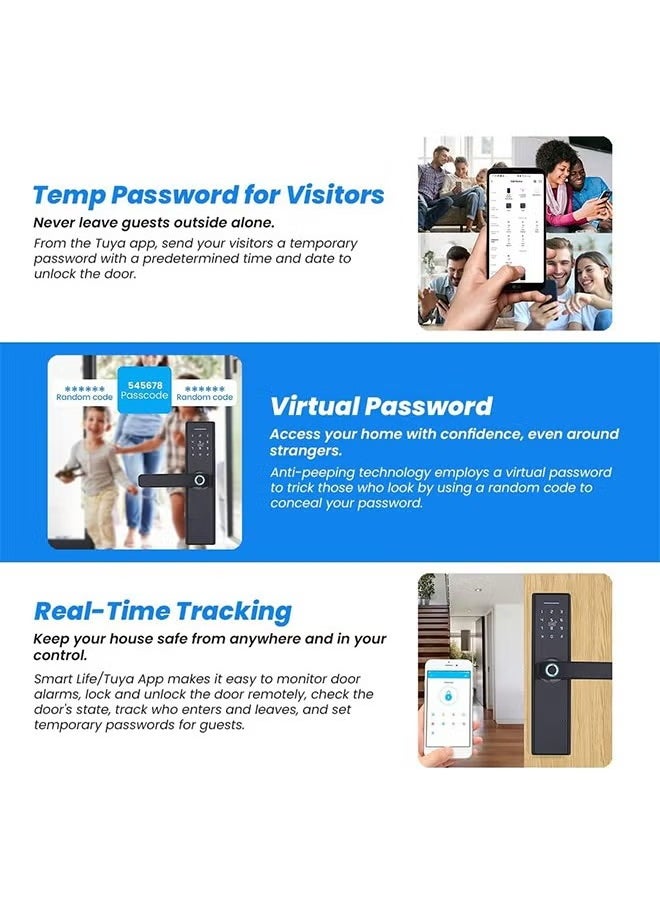 Generic - Tuya Smart Lock Fingerprint Lock Door Lock Keypad Door Lock with Handle Fingerprint Electronic Deadbolt Door Lock Smart Door Lock Compatible with Tuya APP - Image 1