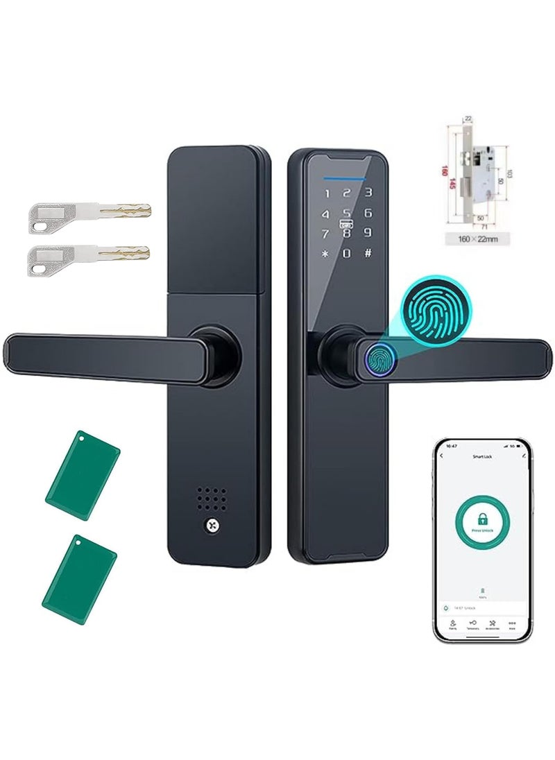 Generic - Tuya Smart Lock Fingerprint Lock Door Lock Keypad Door Lock with Handle Fingerprint Electronic Deadbolt Door Lock Smart Door Lock Compatible with Tuya APP - Image 1