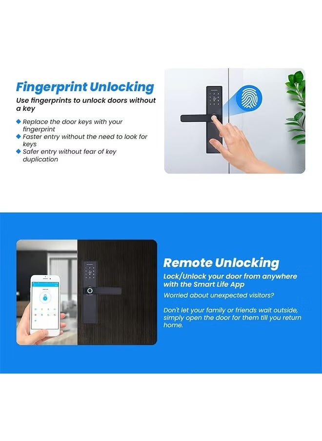 Generic - Tuya Smart Lock Fingerprint Lock Door Lock Keypad Door Lock with Handle Fingerprint Electronic Deadbolt Door Lock Smart Door Lock Compatible with Tuya APP - Image 1