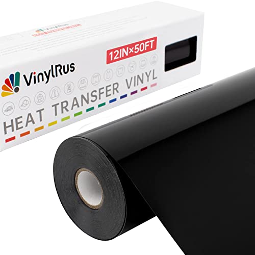 VinylRus Heat Transfer Vinyl12 x 50ft Black Iron on Vinyl Roll for Shirts HTV Vinyl for Silhouette Cameo Easy to Cut Weed
