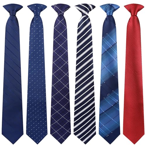 ONESING 6 Pcs Clip on Ties for Men 20 Inch Clip on Tie Plaid Striped Dots Pre Tied Necktie for Office School Party Wedding Multicolor - Image 1