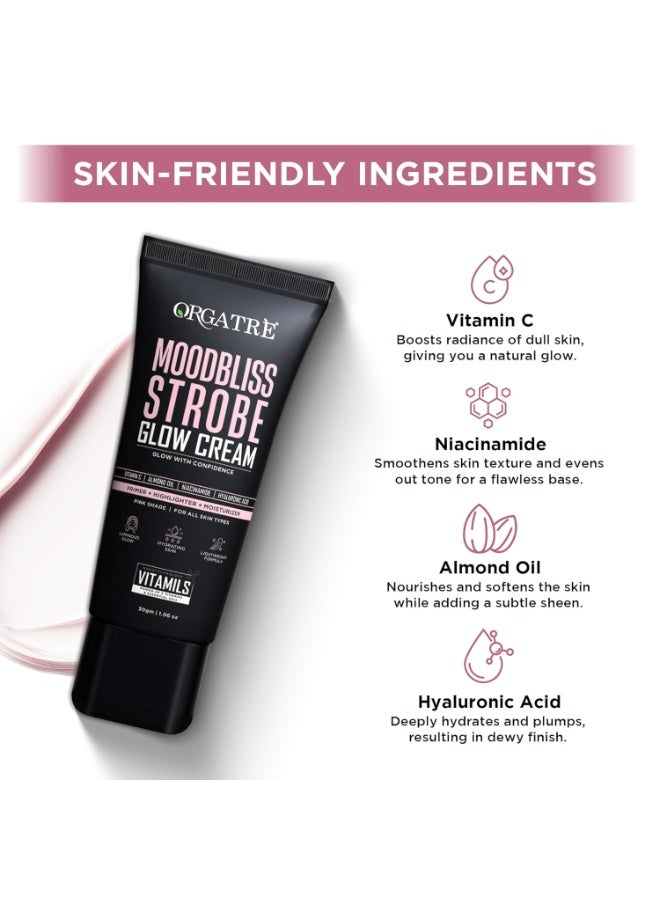 Orgatre Strobe Glow Cream for Instant Face Radiance | Primer Highlighter Moisturizer with Vitamin C, Almond Oil, Niacinamide & Hyaluronic Acid | Makeup Base for Oily Acne-Prone Skin | Pink Shade | 30g - Image 5