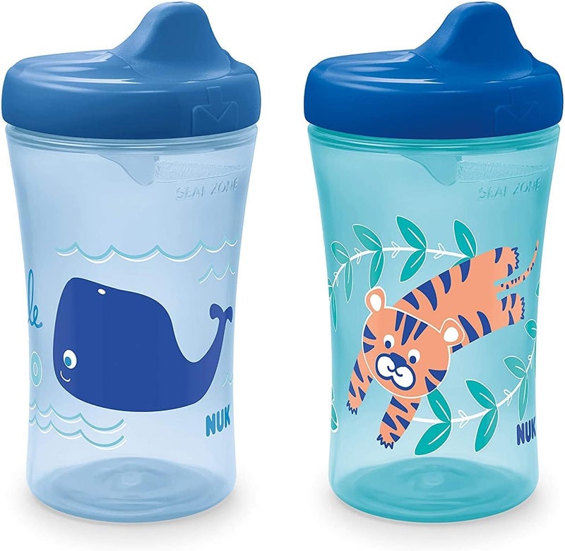 NUK Hide 'n Seek Hard Spout Sippy Cup Set with Whales & Tigers Design, Blue - Image 1