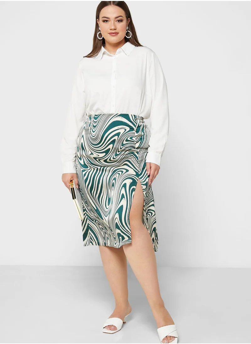 BRAVE SOUL Side Slit Detail Marble Print Skirt