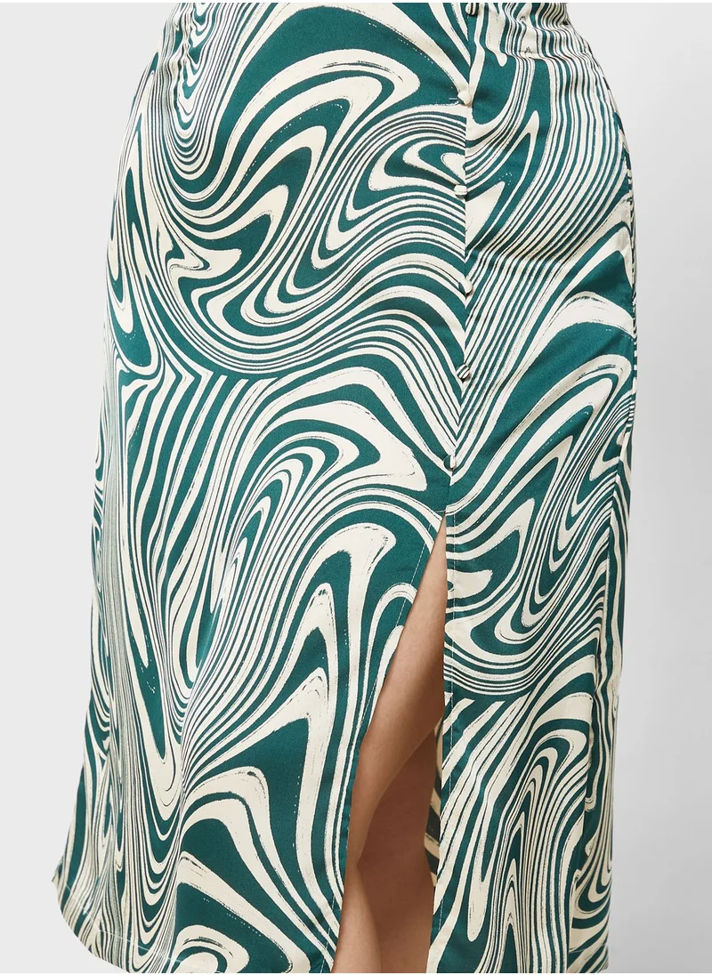 BRAVE SOUL Side Slit Detail Marble Print Skirt