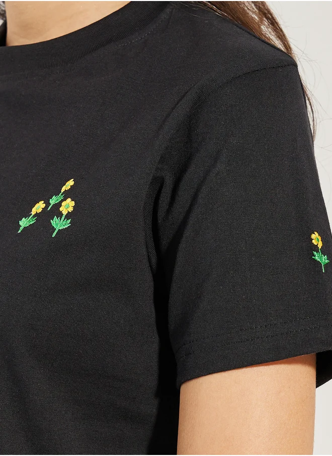 Styli Styli Regular Fit Embroidery Detail Round Neck T-Shirt