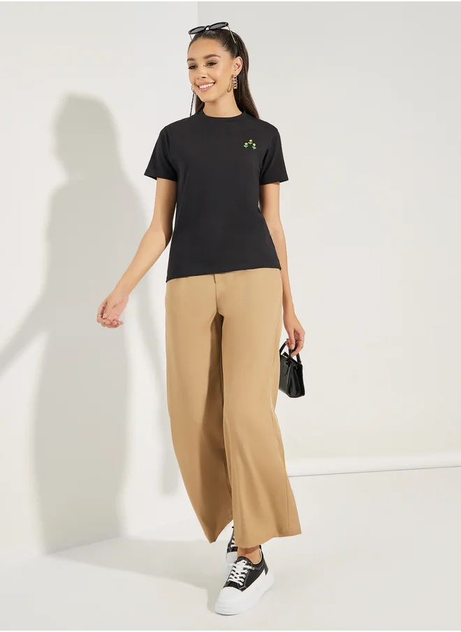 Styli Styli Regular Fit Embroidery Detail Round Neck T-Shirt