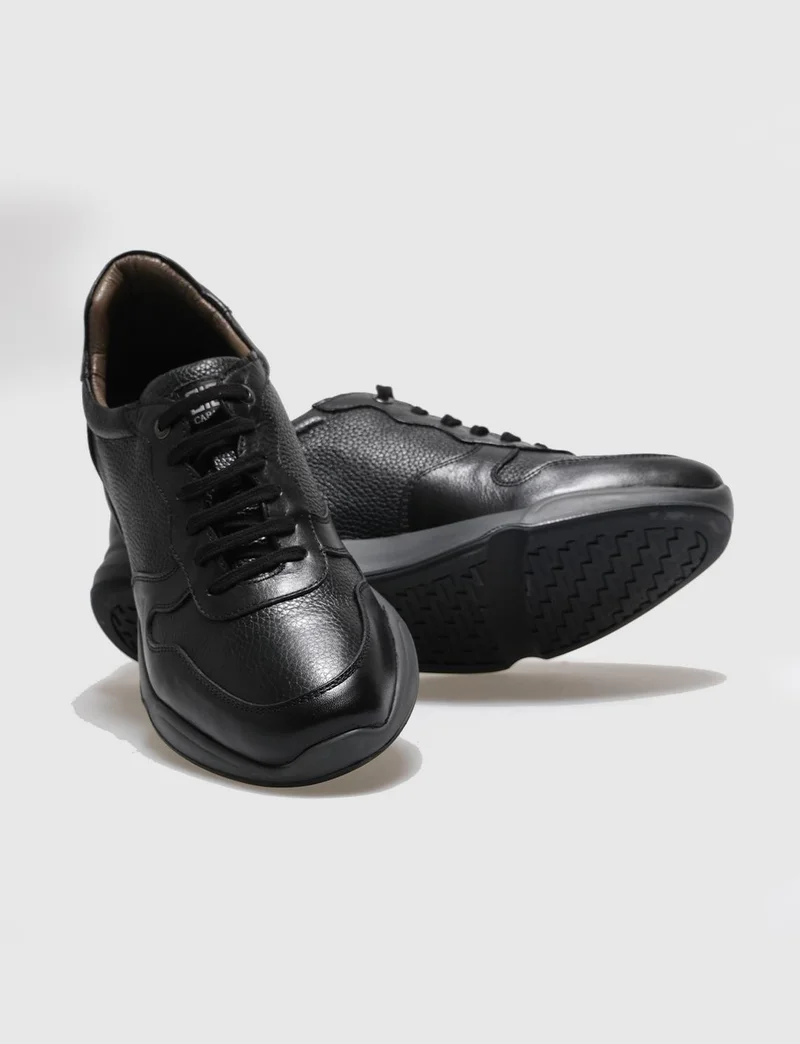 كاباني Genuine Leather Black Lace-Up Men's Sports Shoes